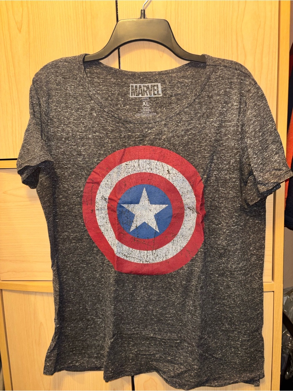 Marvel Gray Tee with Red, White & Blue Captain America Shield